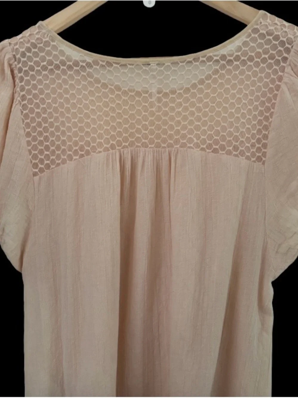 Free People blush peach crochet yoke puff slv tp WM S boho peasant babydoll